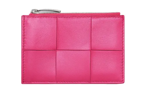 Bottega Veneta Leather Card Holder, Wallet Women's Rose Red