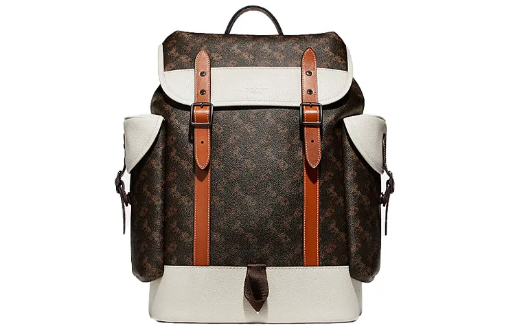 COACH Hitch Coated Canvas Backpack Men's White & Dark Brown
