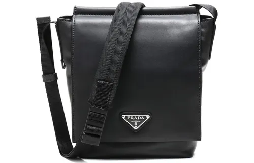 PRADA Cow Leather Shoulder Bag, Crossbody Bag Men's Black