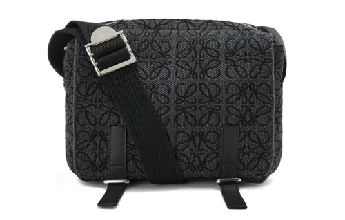 LOEWE MilitaryAnagram Canvas With Leather Messenger Bag, Shoulder Bag, Crossbody Bag Men's Dark Gray
