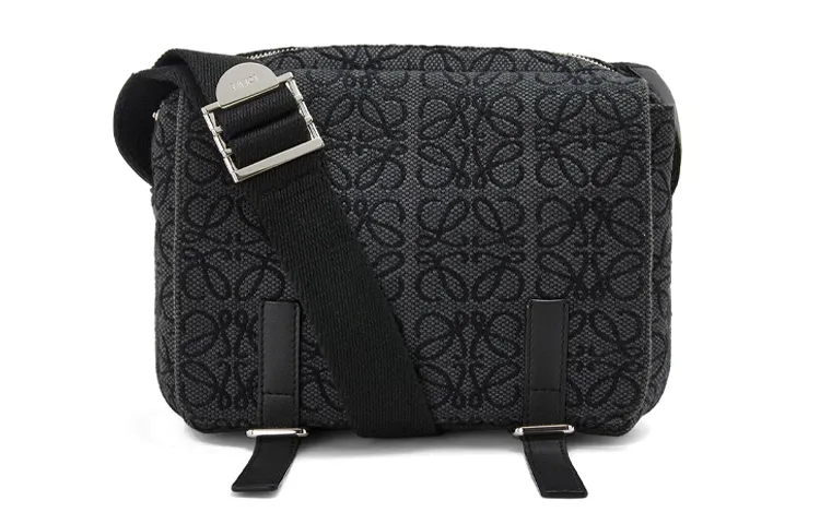LOEWE MilitaryAnagram Canvas With Leather Messenger Bag, Shoulder Bag, Crossbody Bag Men's Dark Gray