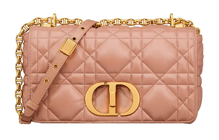 DIOR Caro Calfskin Shoulder Bag, Crossbody Bag Women's Rose Pink