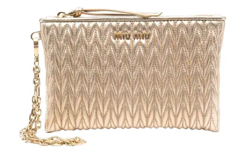 MIU MIU Matelassé Leather Clutch Women's Metallic