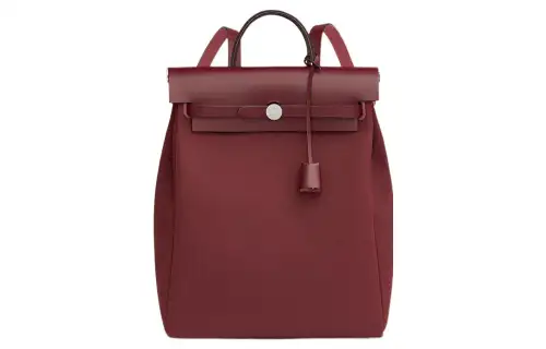 HERMES Herbag Zip Canvas With Leather Handbag, Backpack Regular Unisex Hermes Red