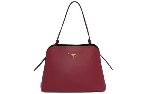 PRADA Matinee Saffiano Leather Handbag Women's Dark Red & Black