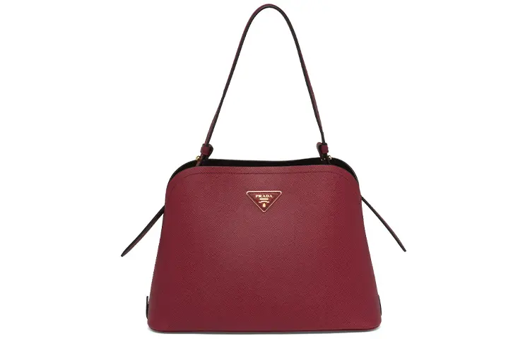 PRADA Matinee Saffiano Leather Handbag Women's Dark Red & Black