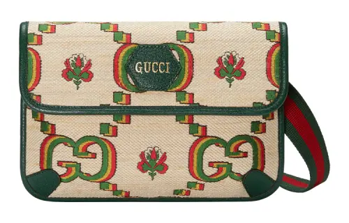 GUCCI Jacquard Fabric Shoulder Bag, Crossbody Bag, Sling Bag, Fanny Pack Unisex Beige/Green