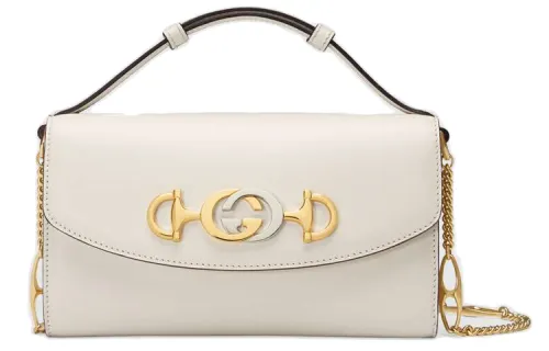 GUCCI Zumi Leather Handbag, Shoulder Bag, Crossbody Bag Mini Women's White