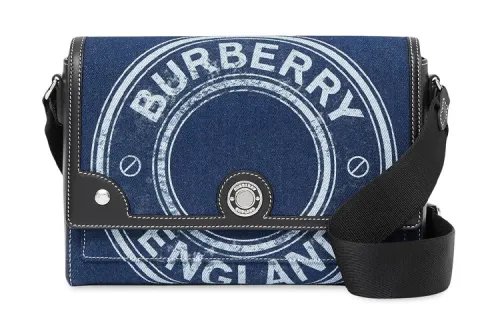 Burberry Note Cotton With Cow Leather Messenger Bag, Shoulder Bag, Crossbody Bag Regular Women's Blue