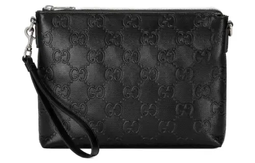 GUCCI Leather Messenger Bag Clutch Medium Men's Black