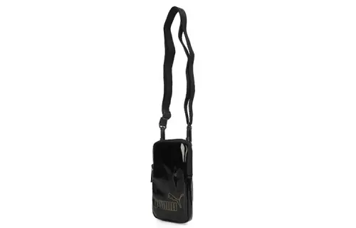 PUMA Patent Leather Cell Phone Pouch, Crossbody Bag, Shoulder Bag Women's Black