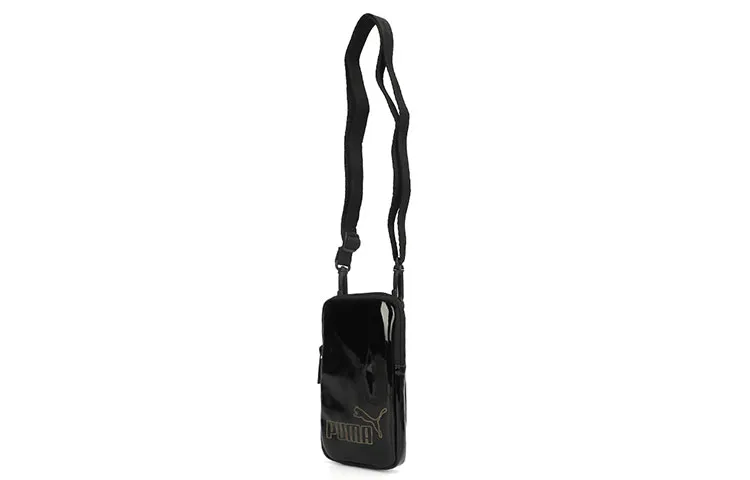PUMA Patent Leather Cell Phone Pouch, Crossbody Bag, Shoulder Bag Women's Black