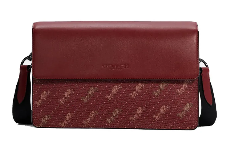 COACH Turner Canvas With Leather Small Square Bag, Shoulder Bag, Crossbody Bag Small Men's Red