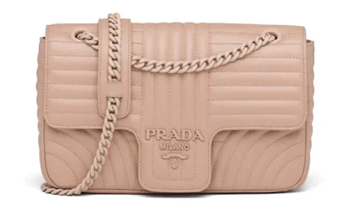 PRADA DiagrammeSaffiano Calfskin Crossbody Bags Women's Pink Beige