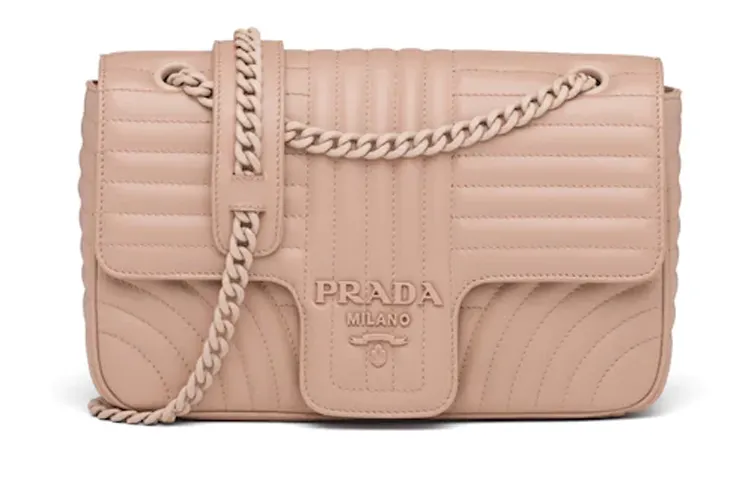 PRADA DiagrammeSaffiano Calfskin Crossbody Bags Women's Pink Beige