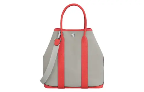 HERMES Garden Party Canvas With Leather Handbag 28 Women's Gray/Red
