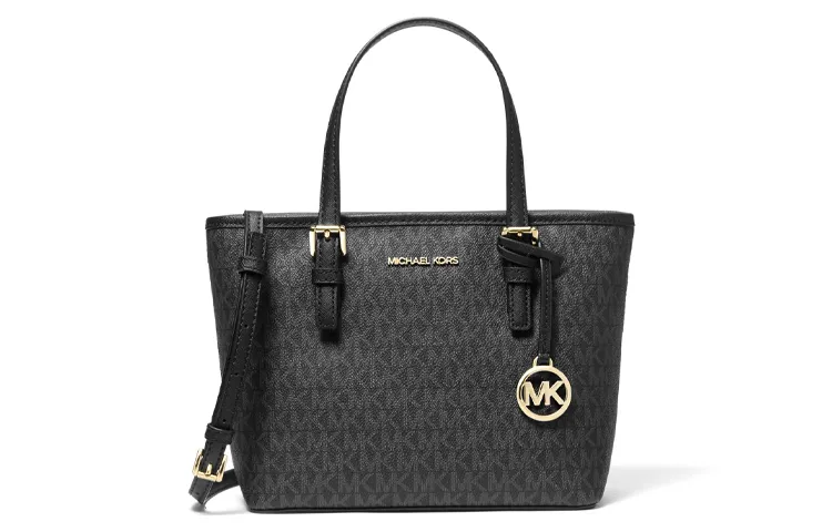 MICHAEL KORS Jet Set Travel Coated Canvas Tote Bag, Shopping Bag, Shoulder Bag, Crossbody Bag, Handbag Women's Black