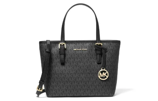 MICHAEL KORS Jet Set Travel Coated Canvas Tote Bag, Shopping Bag, Shoulder Bag, Crossbody Bag, Handbag Women's Black