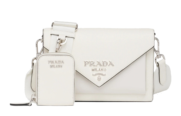 PRADA Flap Closure Cow Leather Handbag, Shoulder Bag Women's White