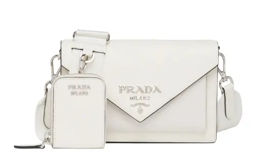 PRADA Flap Closure Cow Leather Handbag, Shoulder Bag Women's White