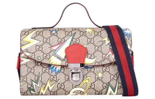GUCCI Canvas With Leather Messenger Bag, Crossbody Bag, Handbag, Shoulder Bag Regular Kids' Ebony/Red/Multicolor