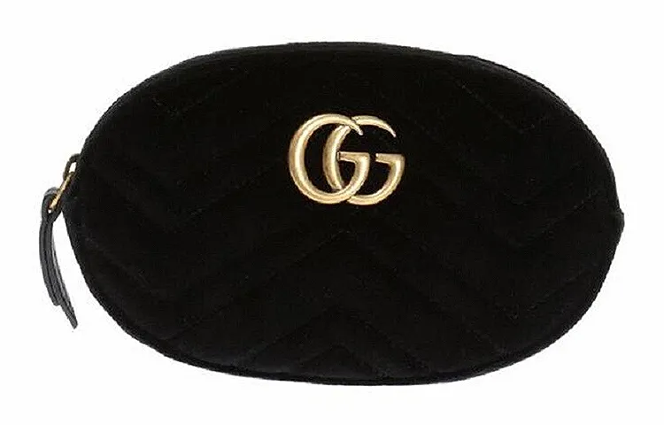 GUCCI Marmont Quilted Velvet Sling Bag, Fanny Pack Women's Black