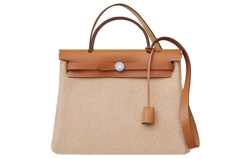 HERMES Herbag Zip Criss Viking Canvas With Hunter Cow Leather Shoulder Bag, Crossbody Bag, Handbag 31 Unisex