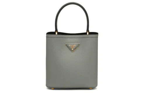 PRADA Panier Leather Handbag, One Shoulder Bag Women's Slate Gray & Black
