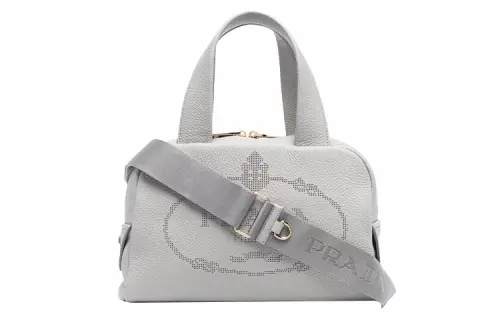 PRADA Zip Closure Cow Leather Handbag Women's Gray