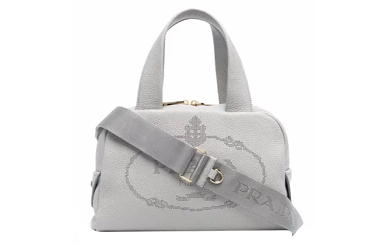 PRADA Zip Closure Cow Leather Handbag Women's Gray