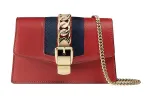GUCCI Sylvie Leather Shoulder Bag, Crossbody Bag Extra Mini Women's Red