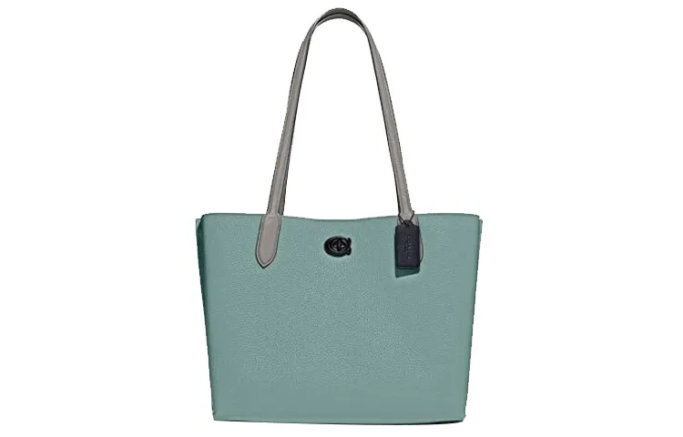 COACH Willow Leather Tote Bag, Shopping Bag, Handbag, Shoulder Bag Large Women's Aqua Blue & Gray