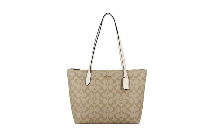 COACH Tote 30 Monogram Tote Shoulder Bag Women's Khaki White