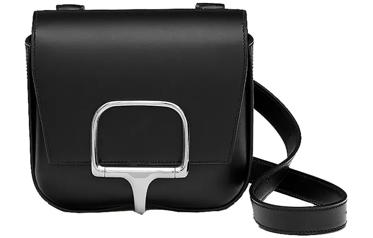 HERMES Della Cavalleria Silver Tone Buckle Tardelakt Calfskin Shoulder Bag, Crossbody Bag Mini Women's 89 Noir Black