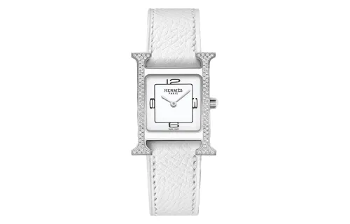 HERMES Heure H Collection Wrist Watches Quartz Movement Genuine Leather Strap White Dial Women's Watch