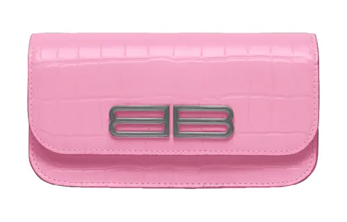 Balenciaga Gossip Crocodile Pattern Embossed Cow Leather Shoulder Bag, Crossbody Bag, Wallet Women's Pink