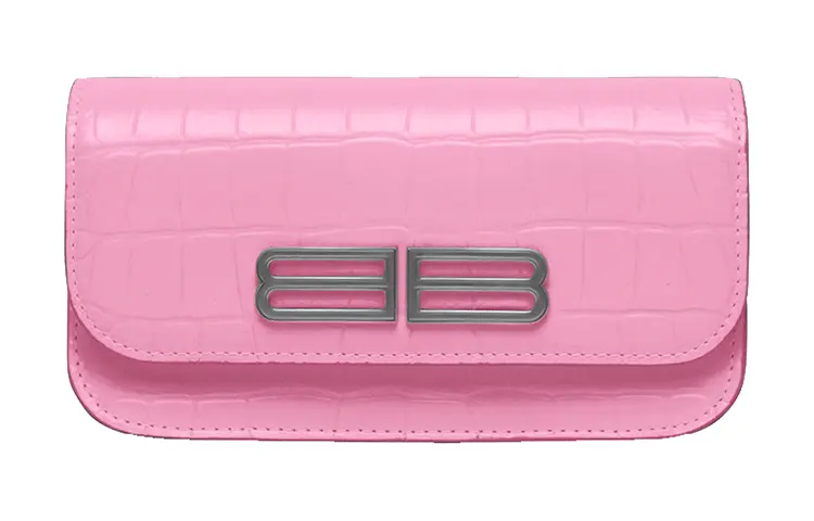 Balenciaga Gossip Crocodile Pattern Embossed Cow Leather Shoulder Bag, Crossbody Bag, Wallet Women's Pink