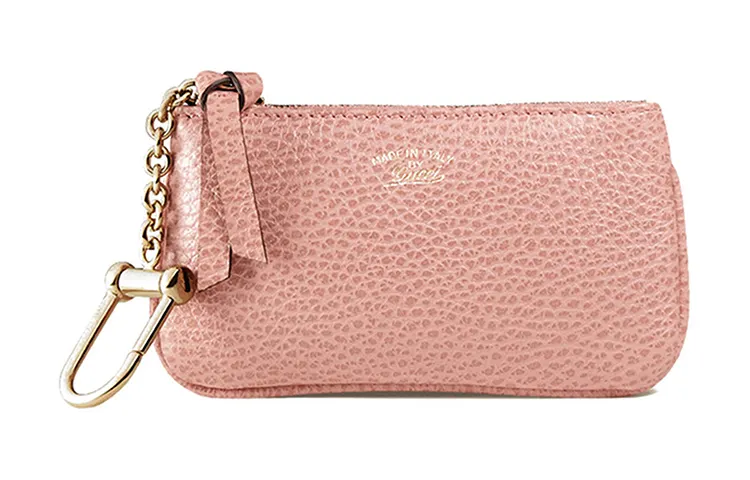 GUCCI Cow Leather Coin Purse Women's Nude Pink