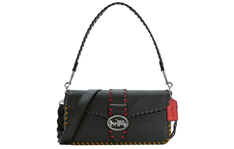 COACH Georgie Leather Shoulder Bag Medium Women's Black