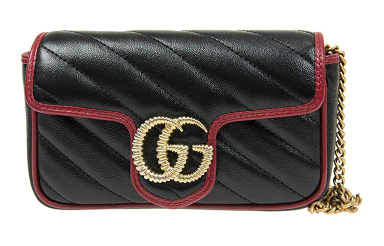 GUCCI Marmont Sheepskin Shoulder Bag, Crossbody Bag Extra Mini Women's Black & Red