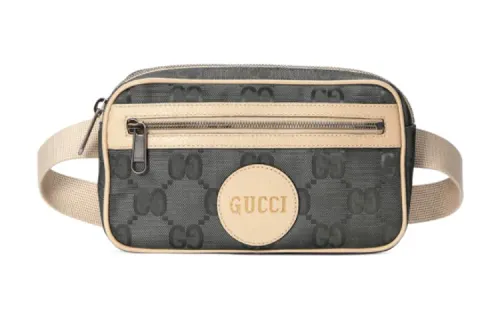 GUCCI Nylon With Leather Sling Bag, Fanny Pack Unisex Dark Gray