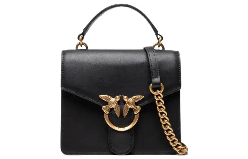 PINKO SIMPLY Leather Handbag, Shoulder Bag, Crossbody Bag Mini Women's Black & Black Gold