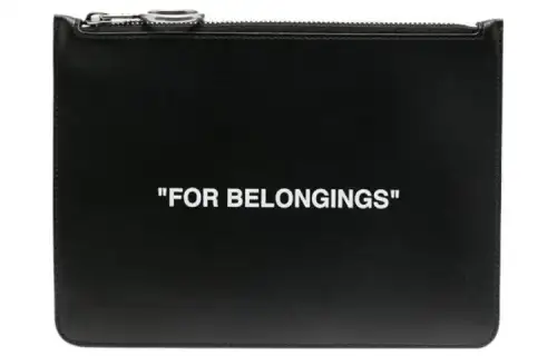 OFF WHITE Leather Clutch Men's Black