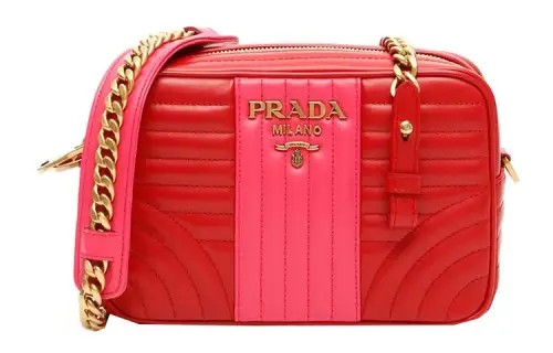 PRADA Leather Crossbody Bag, Shoulder Bag Women's Red Pink Multicolor
