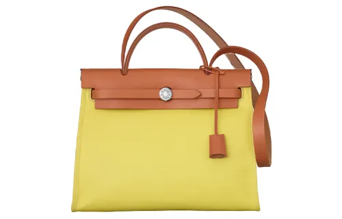 HERMES Herbag Zip H Berline Canvas And Hunter Cow Leather Shoulder Bag, Crossbody Bag, Handbag 31 Unisex Yellow