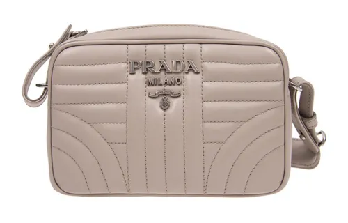 PRADA Zip Closure Cow Leather Shoulder Bag Women's Gray