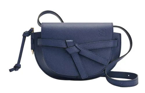 LOEWE Gate Pebble Calfskin Shoulder Bag Women's Marine Blue