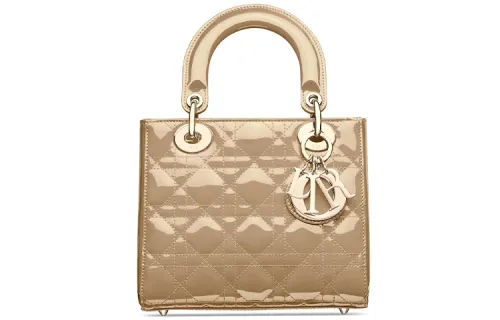 DIOR Lady Dior Patent Leather Calfskin Handbag, Portable Crossbody Bag, Shoulder Bag Small Women's Beige