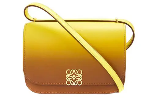LOEWE Goya Adjustable Strap Silk, Cow Leather Shoulder Bag, Crossbody Bag Small Women's Lemon/Gold