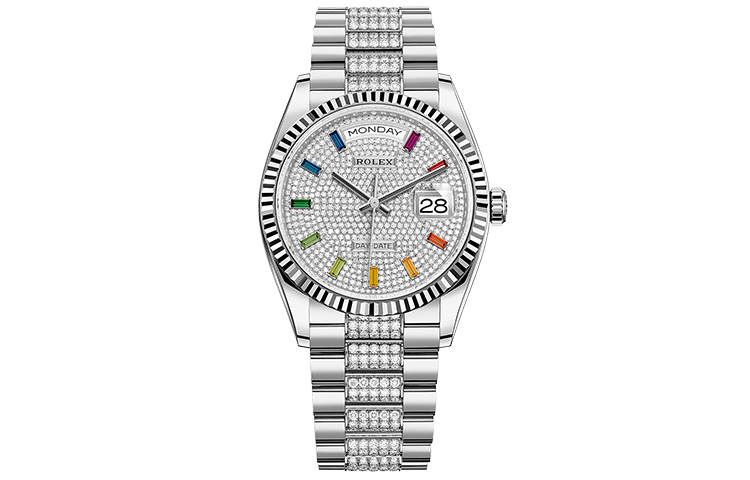 ROLEX Day-Date 36 Pavé Rainbow Watch 'Silver/Diamond/Rainbow'